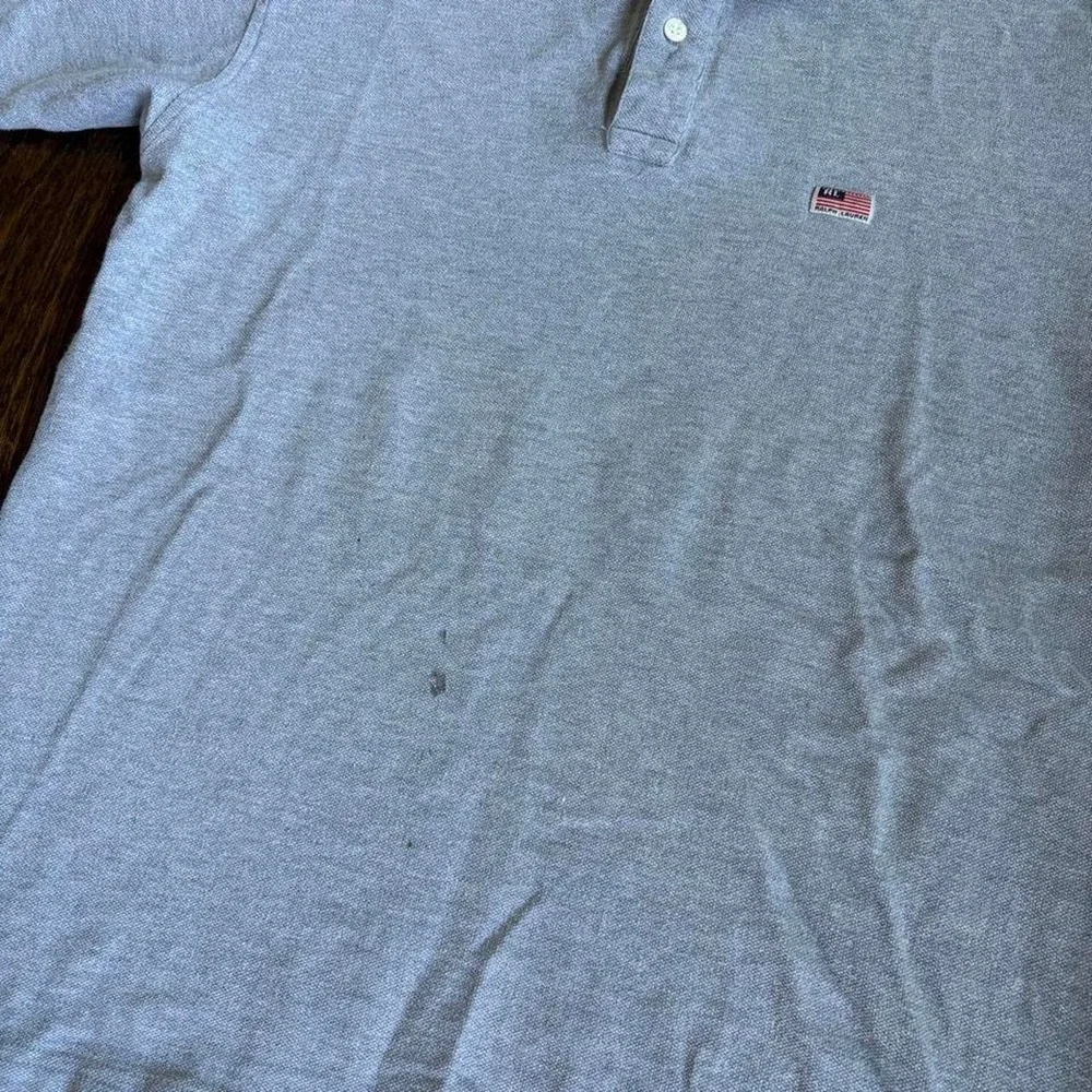 Vintage 90s Ralph Lauren Grey Heavyweight Preppy USA Flag Patch Polo Shirt M